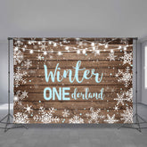 Aperturee - Wood Snow Blue Onederland 1st Birthday Backdrop
